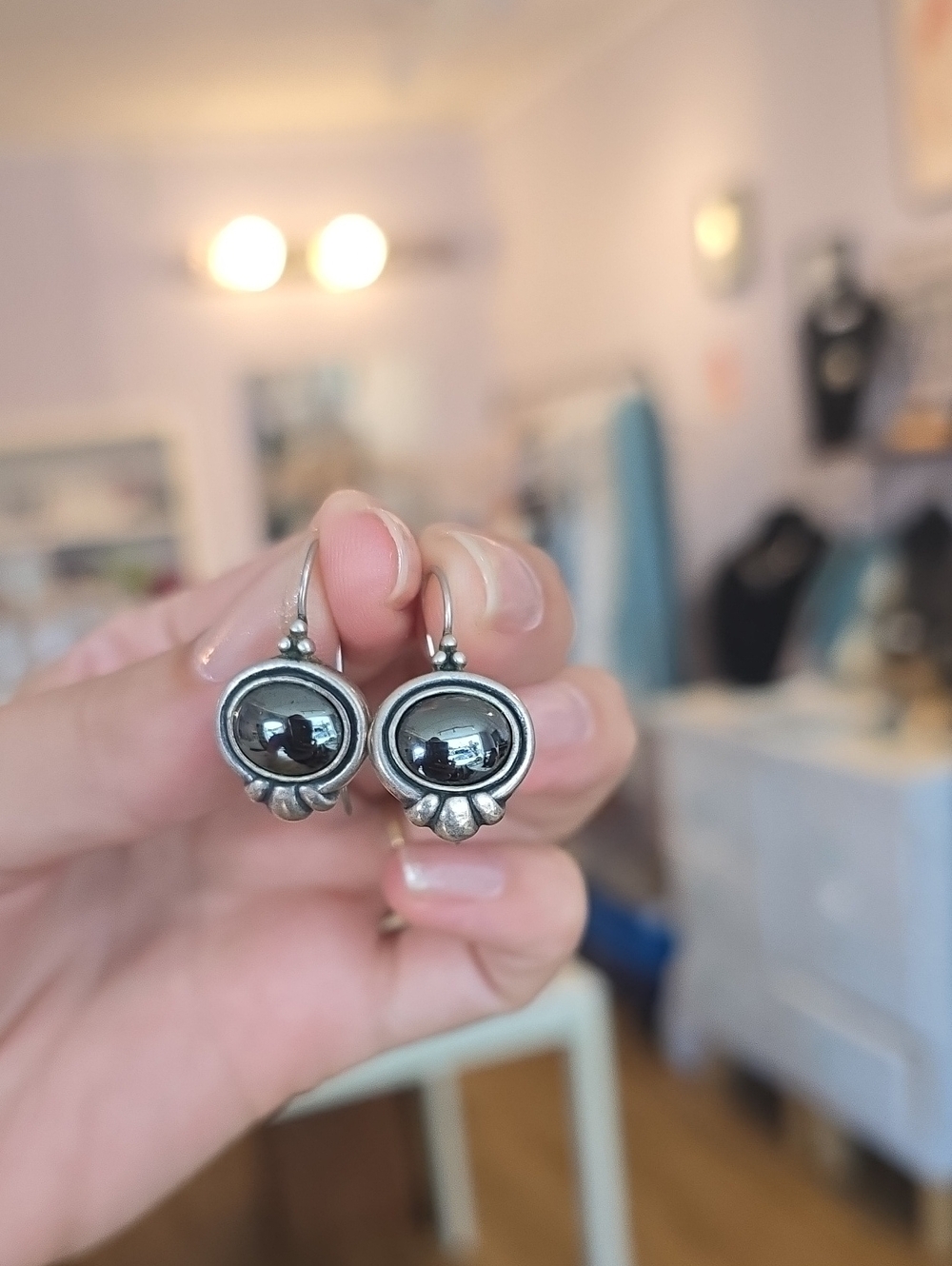 Sterling Silver Hematite Drop Earrings